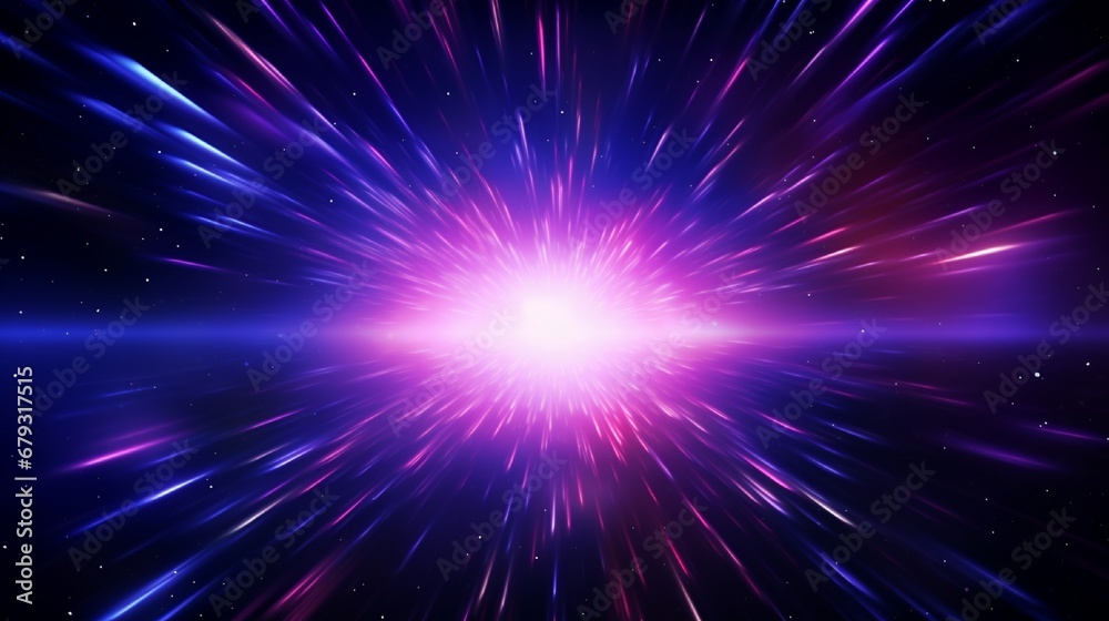 Explosion in universe. Cosmic background for event, party, carnival, celebration, anniversary or other. Abstract background in blue and purple neon glow colors. Speed of light in galaxy. Vector. Explosion in universe. Cosmic background for event, party, carnival, celebration, anniversary or other. Abstract background in blue and purple neon glow colors. Speed of light in galaxy. Vector.