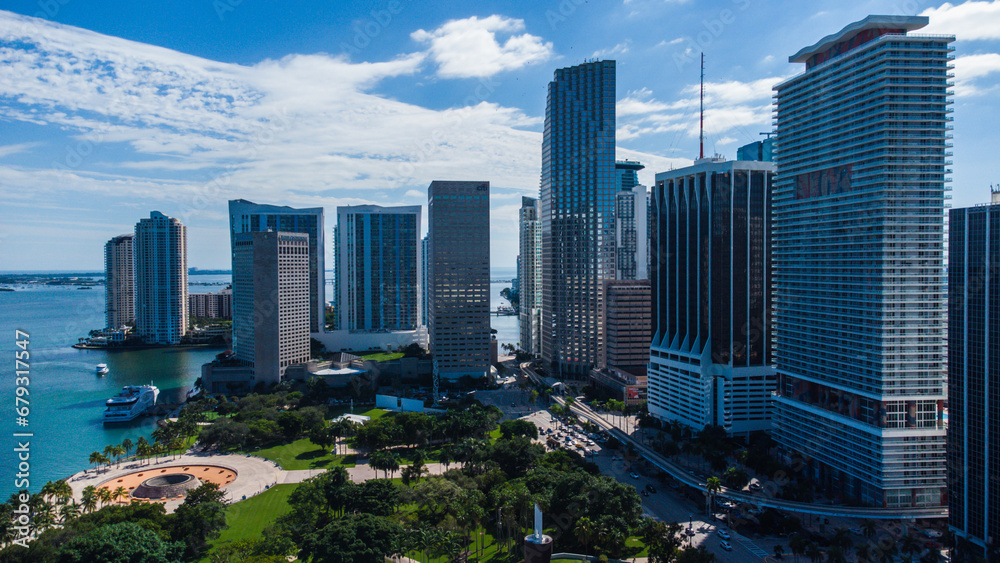 Fototapeta premium aerial view of skyscrapers in miami city florida usa