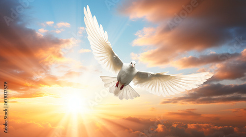 White dove in the sky. Generative AI 
