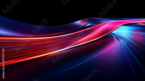 Light trail wave, fire path trace line, car lights, optic fiber and incandescence curve twirl. Luminous road lines of speed. Light glowing effect. Abstract motion lines. photo