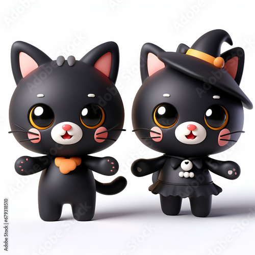Two cute cats wearing costumes  animated style illustration