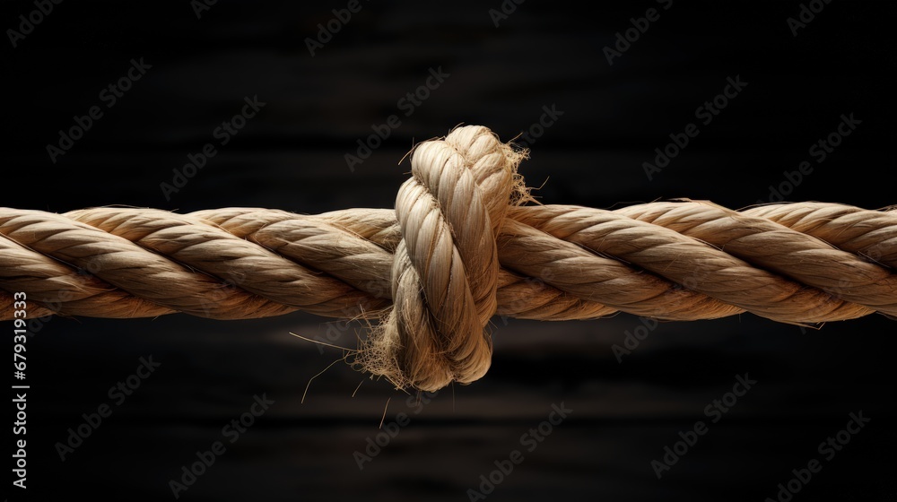 Damaged rope - tension, stress and risk concept Damaged rope - tension, stress and risk concept