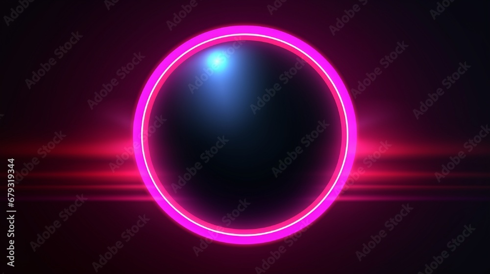 Neon color geometric circle sphere on a dark background. Sphere structure, luminous line, neon sign. Reflection of blue and pink neon light on the floor. Rays of light in the dark. Vector. EPS 10 Neon color geometric circle sphere on a dark background. Sphere structure, luminous line, neon sign. Reflection of blue and pink neon light on the floor. Rays of light in the dark. Vector. EPS 10