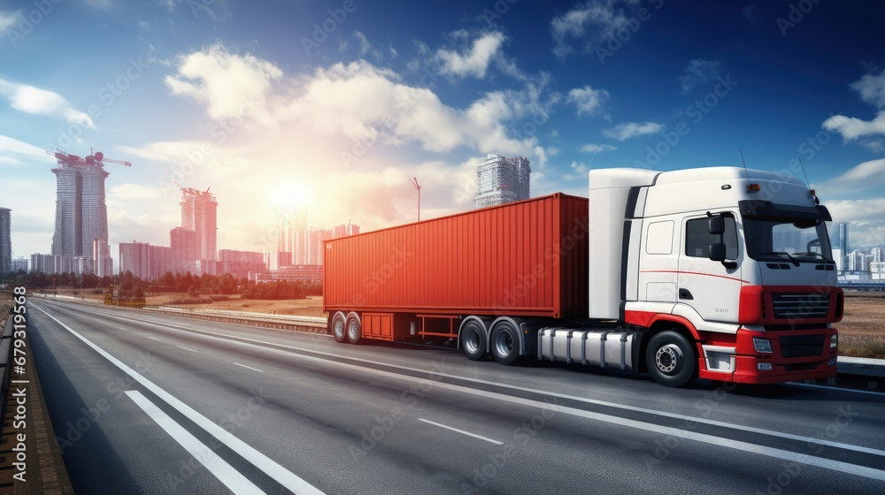Global business logistics import export and container cargo freight ship, freight train, cargo plane, container truck on highway at city background with copy space, transportation industry concept Global business logistics import export and container cargo freight ship, freight train, cargo plane, container truck on highway at city background with copy space, transportation industry concept