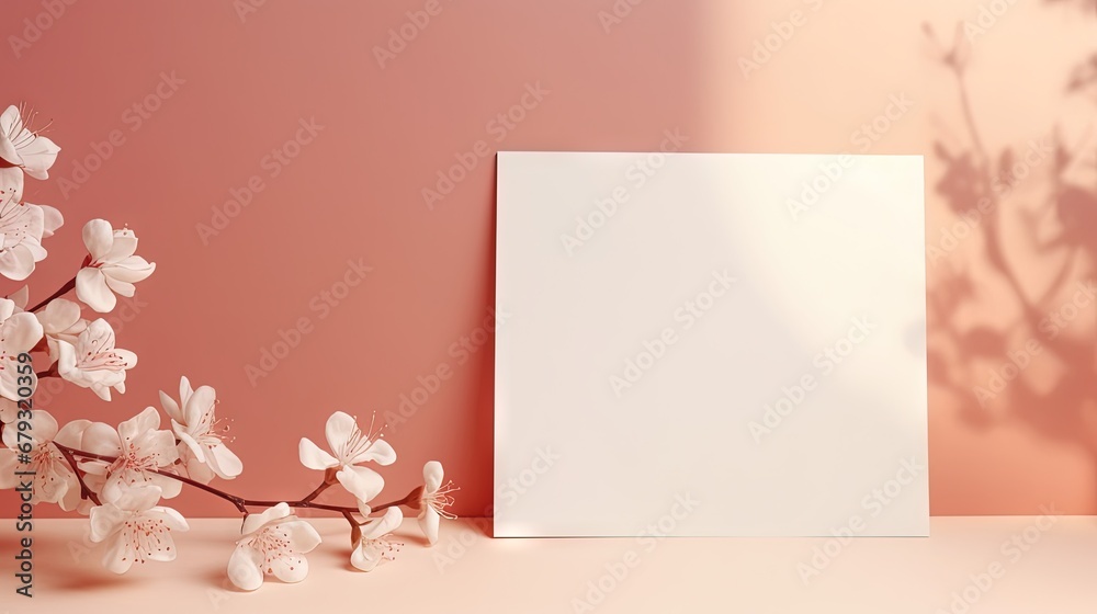 Minimalistic aesthetic brand template, empty paper card on a pastel pink and neutral beige background with floral abstract sunlight shadows, copy space, Minimalistic aesthetic brand template, empty paper card on a pastel pink and neutral beige background with floral abstract sunlight shadows, copy space,