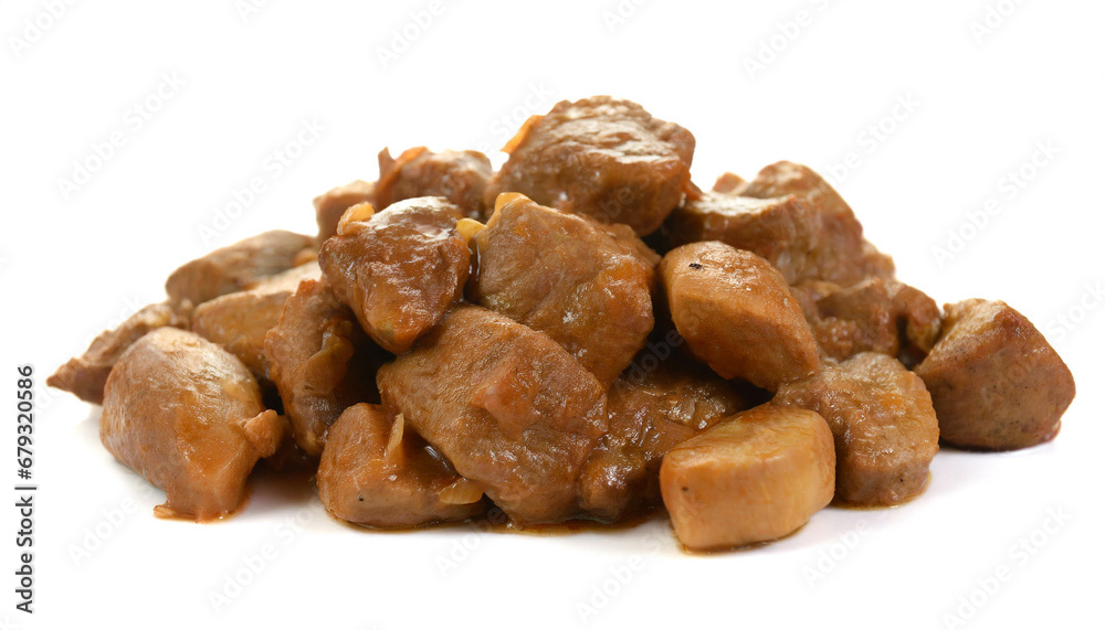 fried cooked goulash isolated on white background, cutout fried cooked goulash isolated on white background, cutout