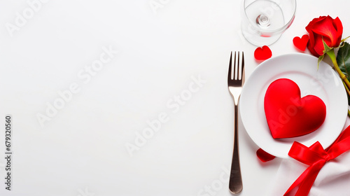 Cutlery and red roses isolate valentine's day. Generative AI,
