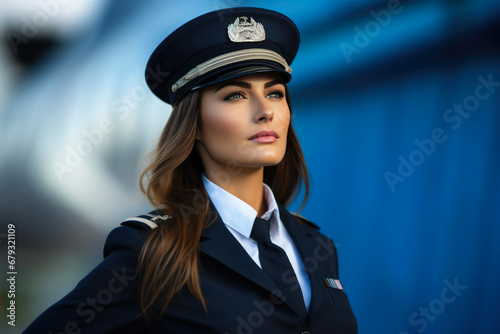 Anxious Airwoman in Uniform Pondering the Future