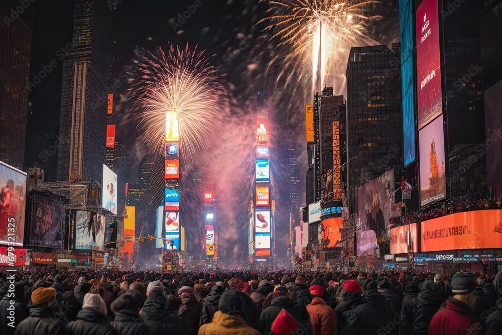 Festival Celebration at NYC of New York, Hyper active celebration of christmas, new year etc festivals with fireworks at night Festival Celebration at NYC of New York, Hyper active celebration of christmas, new year etc festivals with fireworks at night