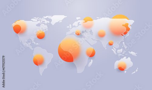 World map glass morphism style. Business map transparent glass blur abstract design. Vector illustration