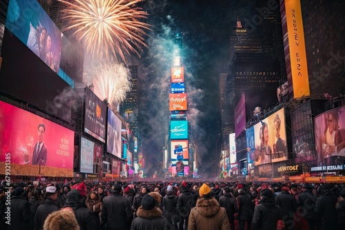 Festival Celebration at NYC of New York, Hyper active celebration of christmas, new year etc festivals with fireworks at night