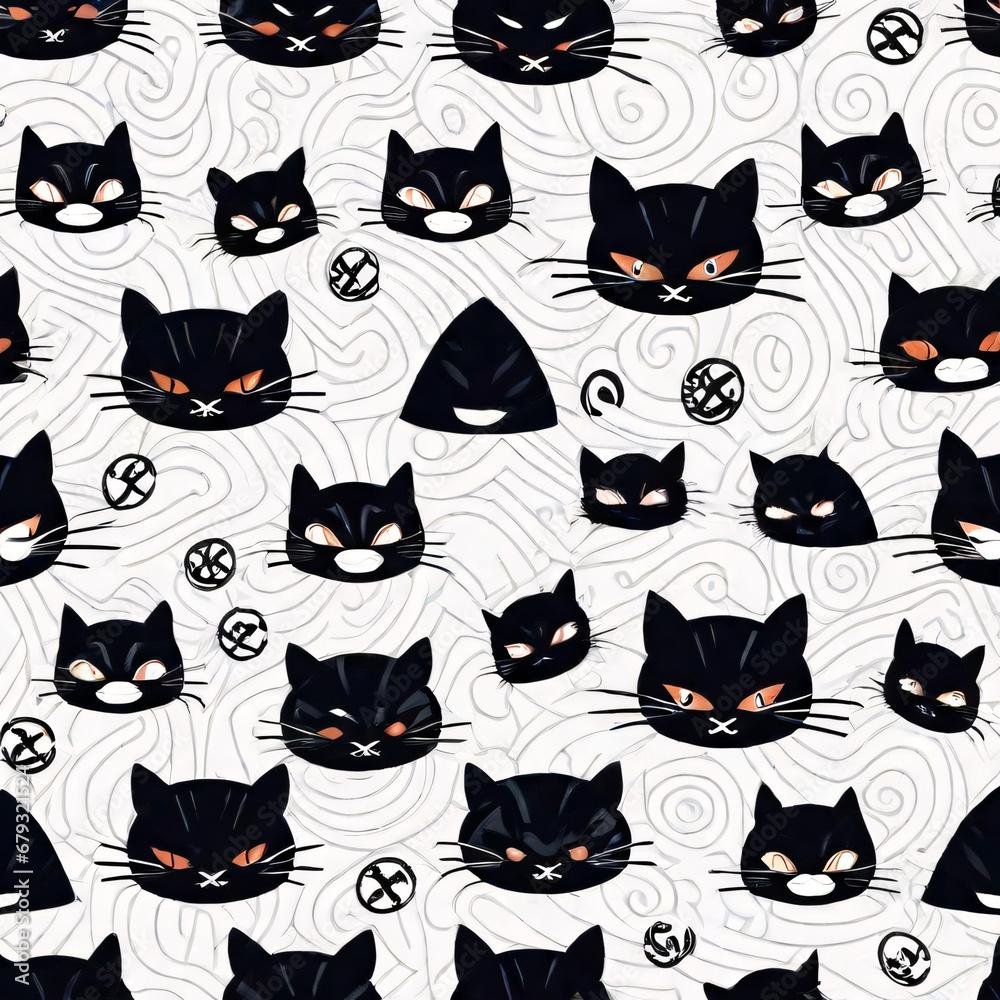 Fototapeta premium Seamless pattern with cats. Background for fabric, textile, wallpaper, posters, gift wrapping paper, napkins, tablecloths, pajamas. Print for kids, baby, children blue color