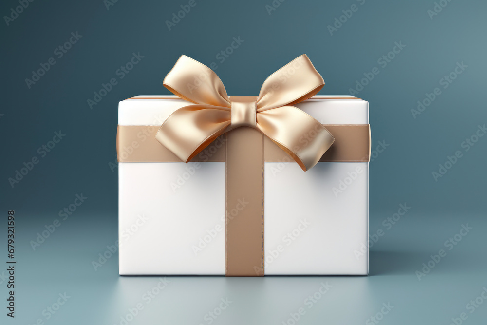 Classic White Present Box, Ribbon on Blue Classic White Present Box, Ribbon on Blue