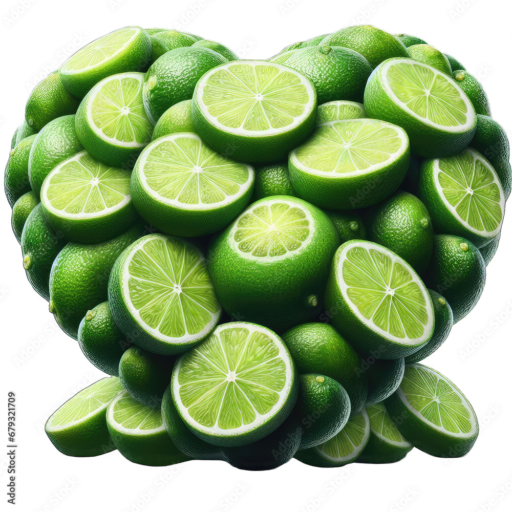Lime Love: Heart-Shaped Arrangement on Transparent Background, GENERATIVE AI Lime Love: Heart-Shaped Arrangement on Transparent Background, GENERATIVE AI