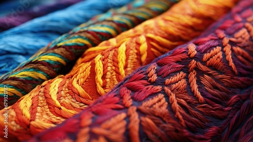 colorful weave turkish silk carpet closeup, fabric textile diversity