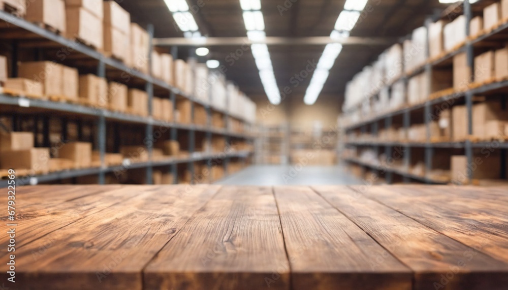 Background with a table in the warehouse. Storage room in the background. Background with a table in the warehouse. Storage room in the background.