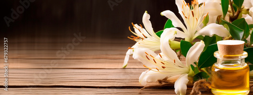 Honeysuckle essential oil in a bottle. Generative AI,