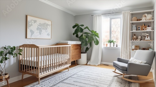 a gender-neutral nursery with a crib featuring hidden storage photo