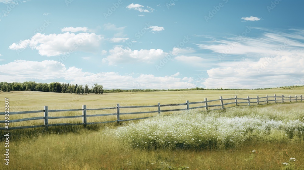 view of white fence in farm field