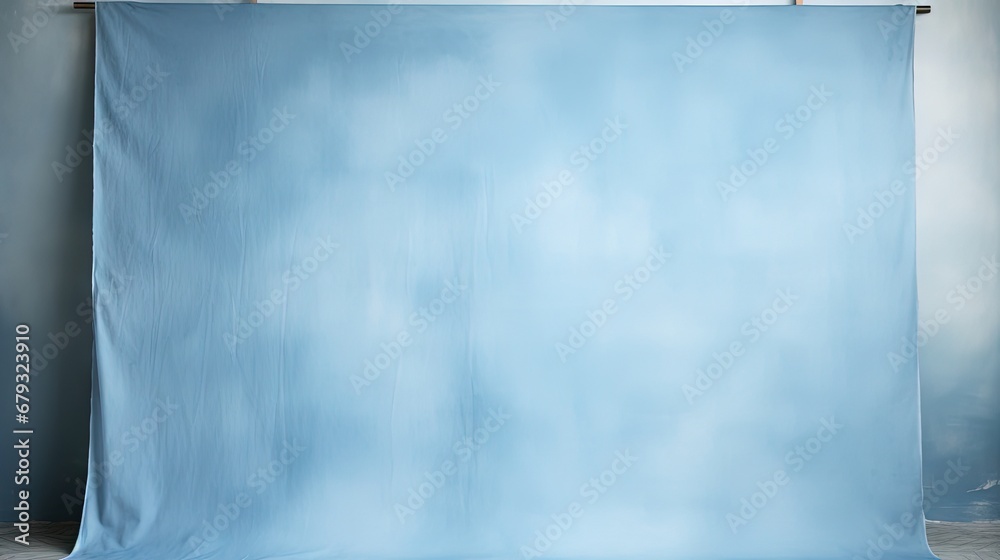 Painted canvas or muslin fabric cloth studio backdrop or background, suitable for use with portraits, products and concepts. Light blue painted design. - obrazy, fototapety, plakaty 