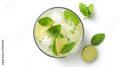 Mojito drink from top view, isolated on white background