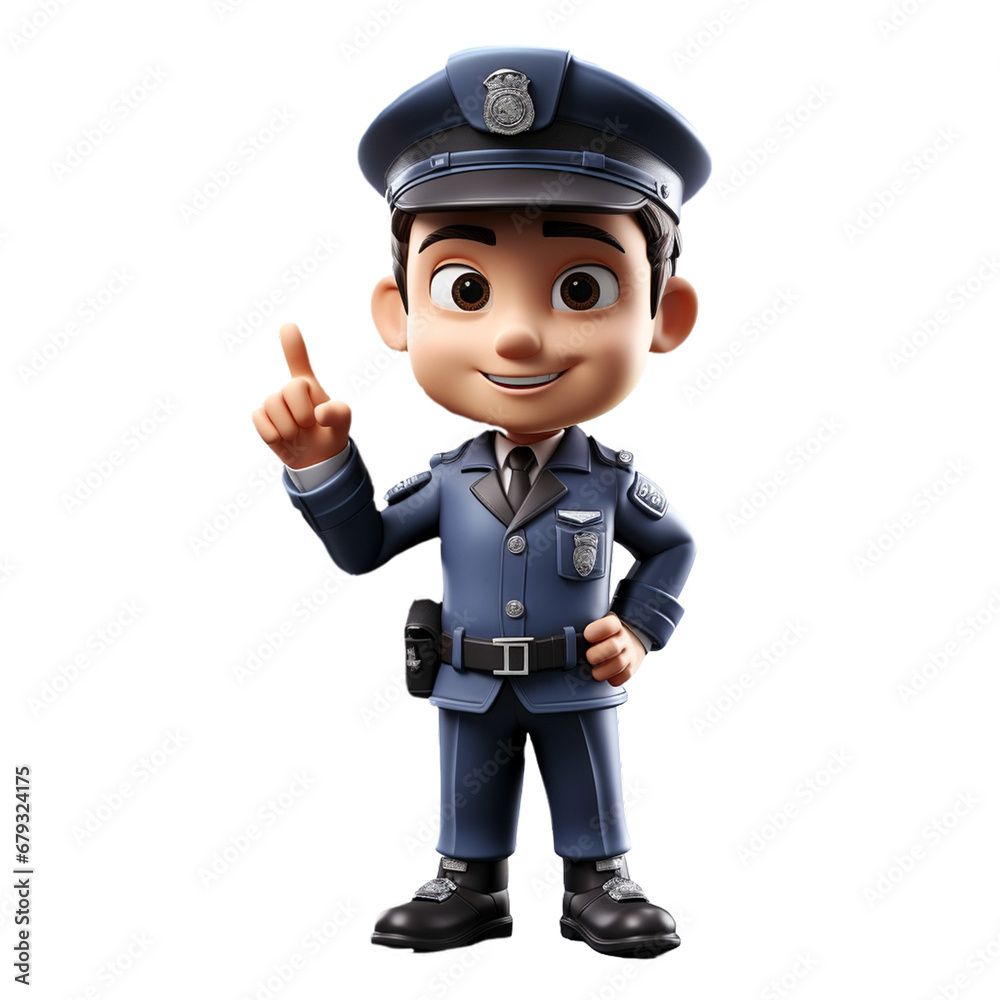 a 3d young police isolated on isolated transparent background png. Generated with Ai
