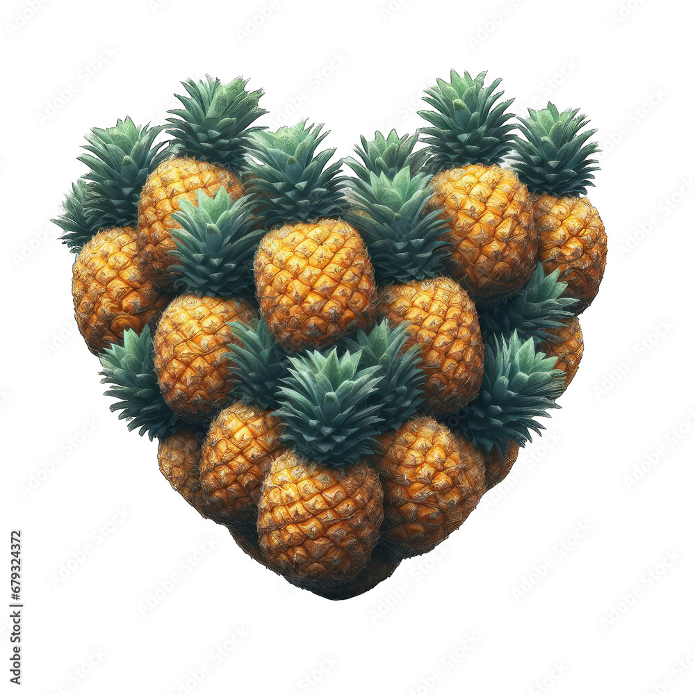 Pineapple Passion: Heart-Shaped Arrangement on Transparent Background, GENERATIVE AI Pineapple Passion: Heart-Shaped Arrangement on Transparent Background, GENERATIVE AI