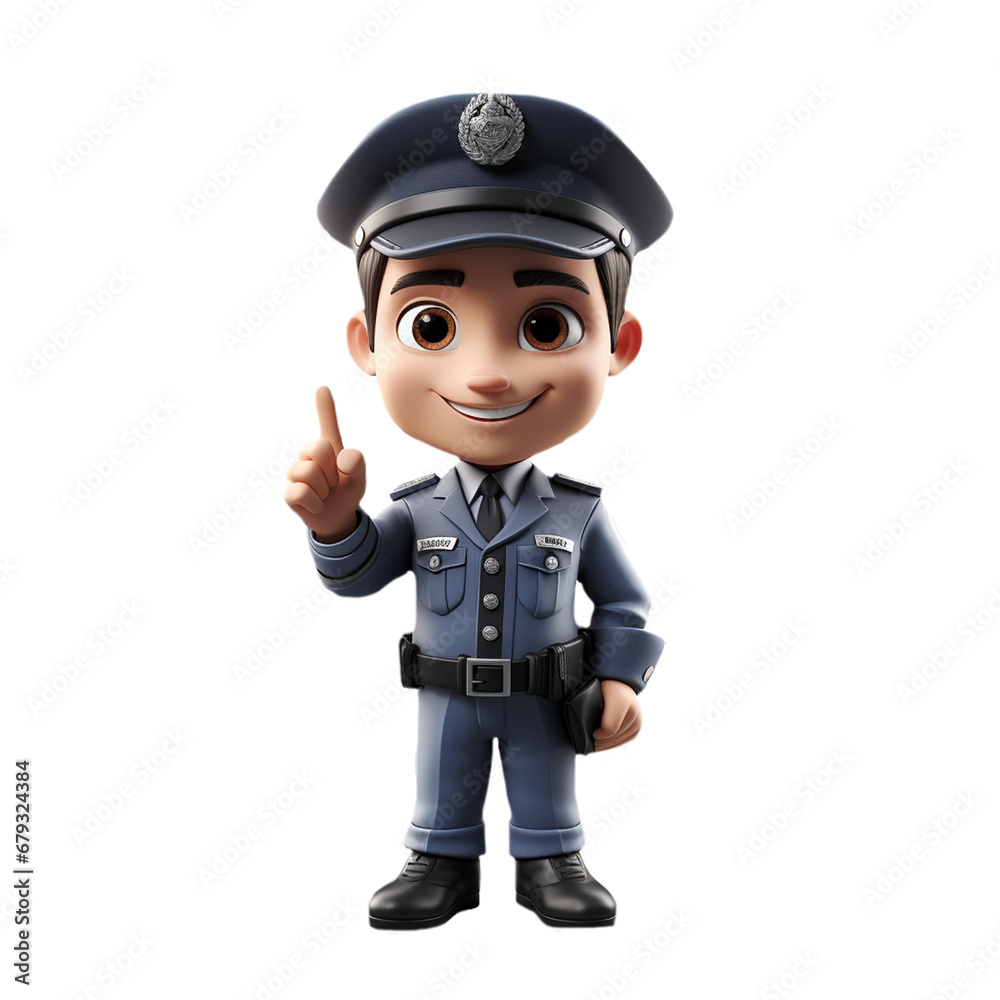 Fototapeta premium a 3d young police isolated on isolated transparent background png. Generated with Ai