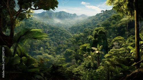 View over a tropical forest canopy, nature background of the rainforest