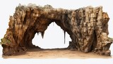 Cave entrance, stalactites rocks, cave mouth stone isolate on white clipping path