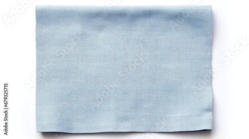 Light blue linen napkin isolated on white background, top view