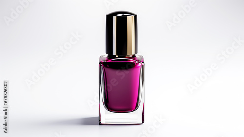 Violet nail polish bottle on white background