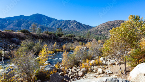 View of a mountain river in a valley in the mountains Sierra Nevada, California, USA