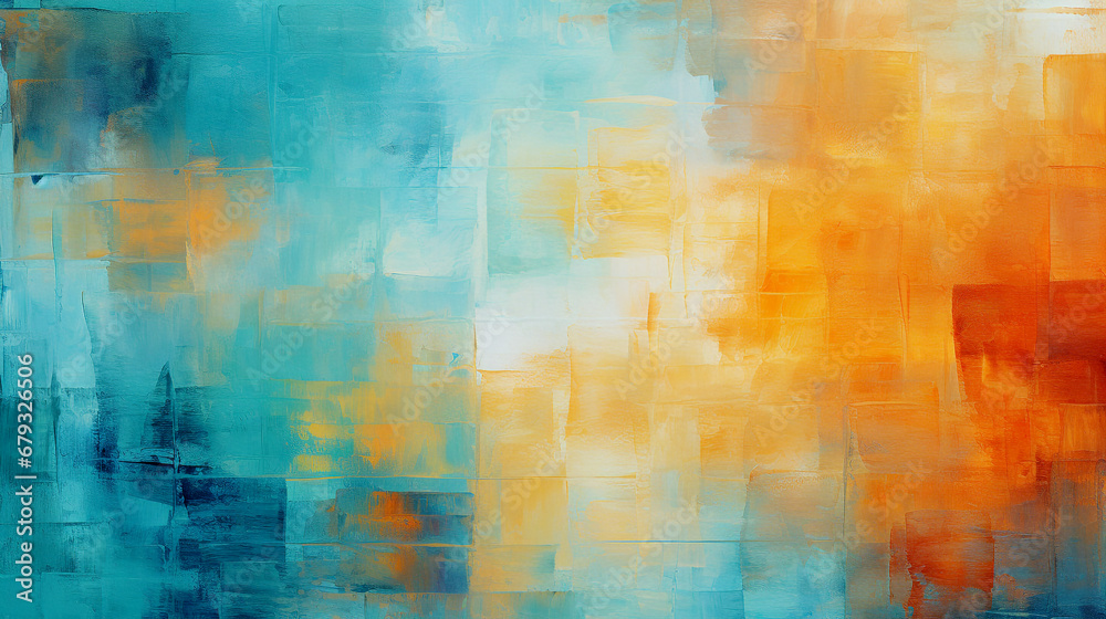 A painting of a blue and orange background