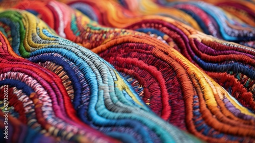 colorful weave turkish silk carpet closeup, fabric textile diversity photo