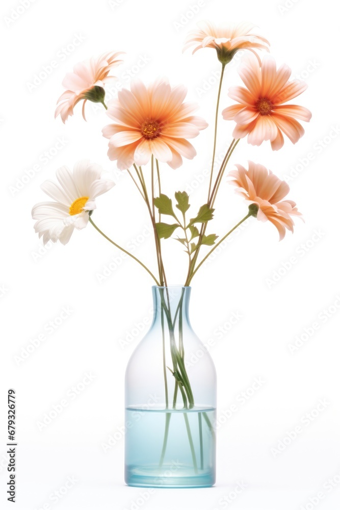 Obraz premium A glass vase filled with pink and white flowers.