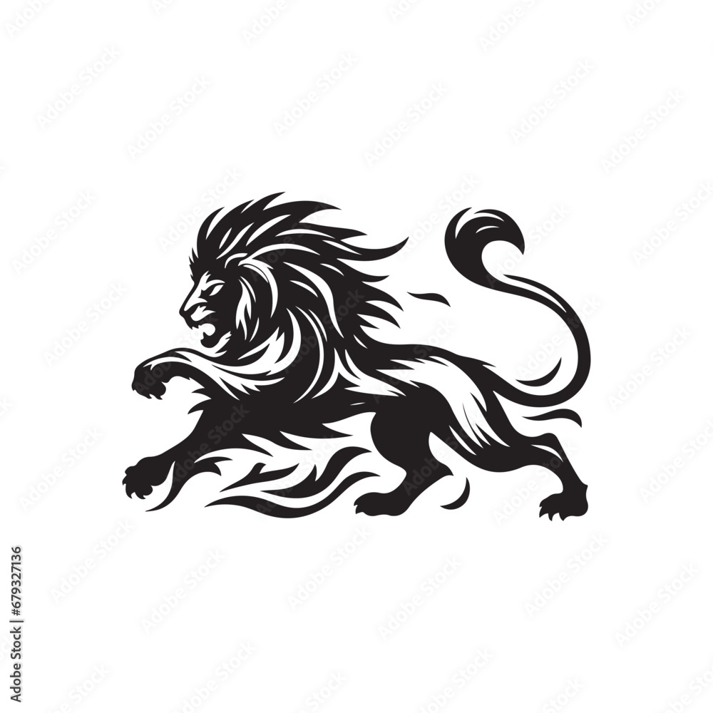 Lion's Predatory Stance - Silhouette of an Attack Capturing the Bold and Fearless Nature of the King of Beasts