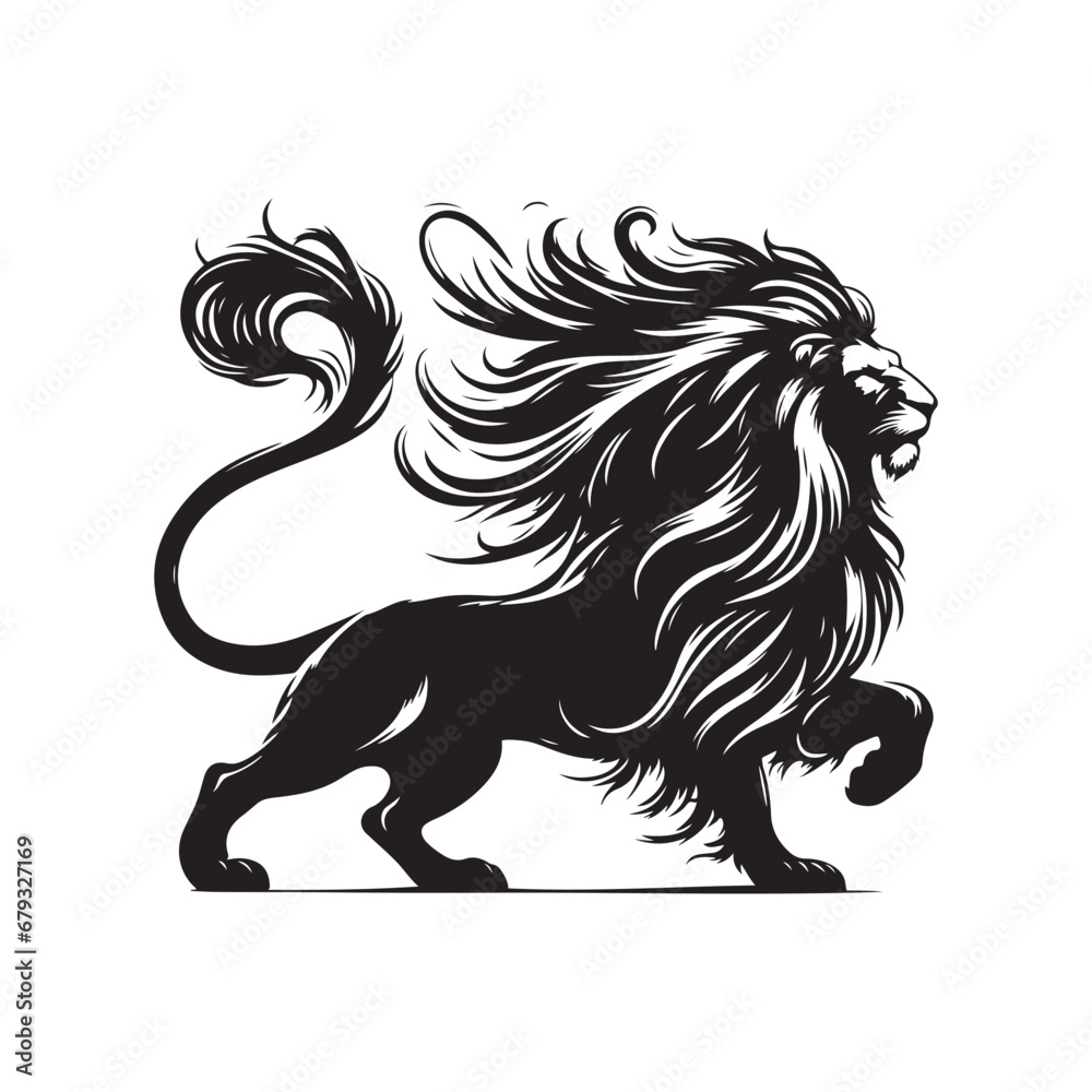Ferocious Lion Strike Silhouette - An Intense Wildlife Image Showcasing the Predatory Brilliance of a Lion Launching into Attack Mode.