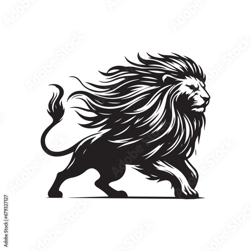 Aggressive Lion Assault - A Captivating Silhouette of a Lion Showcasing its Instinctual Aggression and Hunting Prowess