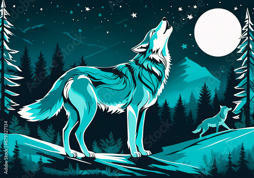 Wolf in the forest at night.