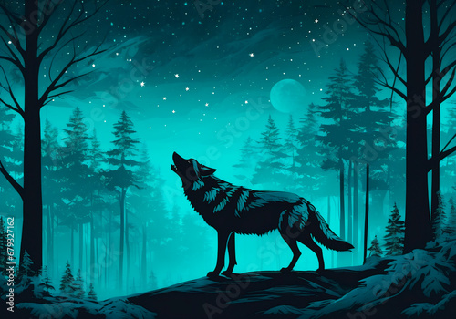 Wolf in the forest at night.