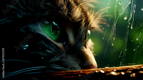 A painting of a cat with green eyes 