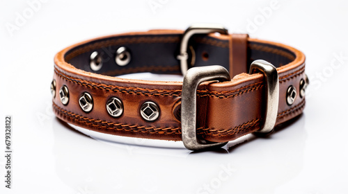 Brown Leather Dog Collar with Topaz Crystal Rhinestone Bling on a white background