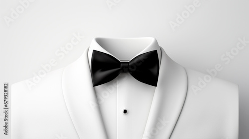White Tuxedo Jacket with black bow on a white background photo