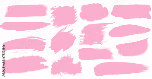 Set of vibrant pink watercolor brushstroke textures, isolated on a transparent background. PNG, cutout, or clipping path.