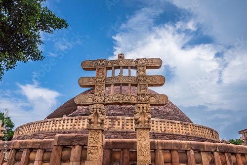 Sanchi Stupa is one of the oldest stone structures in Buddhist complex, famous for its Great Stupa on a hilltop at Sanchi Town in Raisen District of the State of Madhya Pradesh, India photo