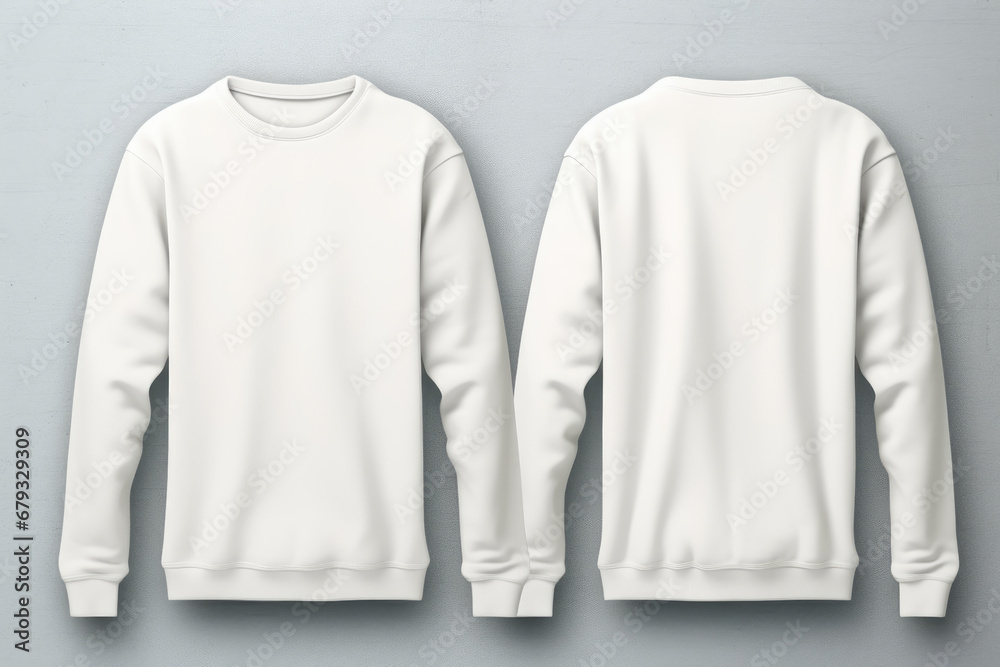 Set of white front and back view tee sweatshirt sweater long sleeve on background cutout. Mockup template for artwork graphic design. Set of white front and back view tee sweatshirt sweater long sleeve on background cutout. Mockup template for artwork graphic design.