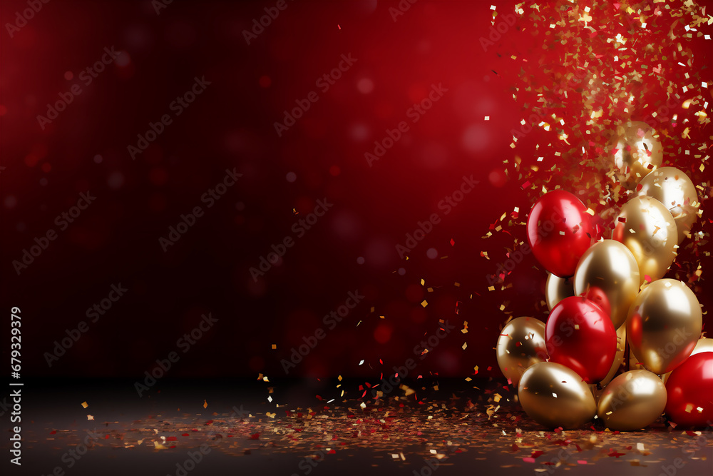 Fototapeta premium Background for the holiday with balloons and serpentine.