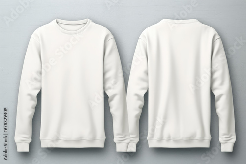 Set of white front and back view tee sweatshirt sweater long sleeve on background cutout. Mockup template for artwork graphic design. © Giovanna