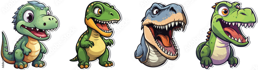 Obraz premium Tyrannosaurus Cute Cartoon Icon - SVG Illustration. Make your designs dynamic with our T-Rex cute cartoon icon. SVG illustration for a versatile and high-quality addition to your projects.